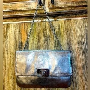Michael Kors Metallic Gold Silver Metallic Clutch with Chain stunning never used